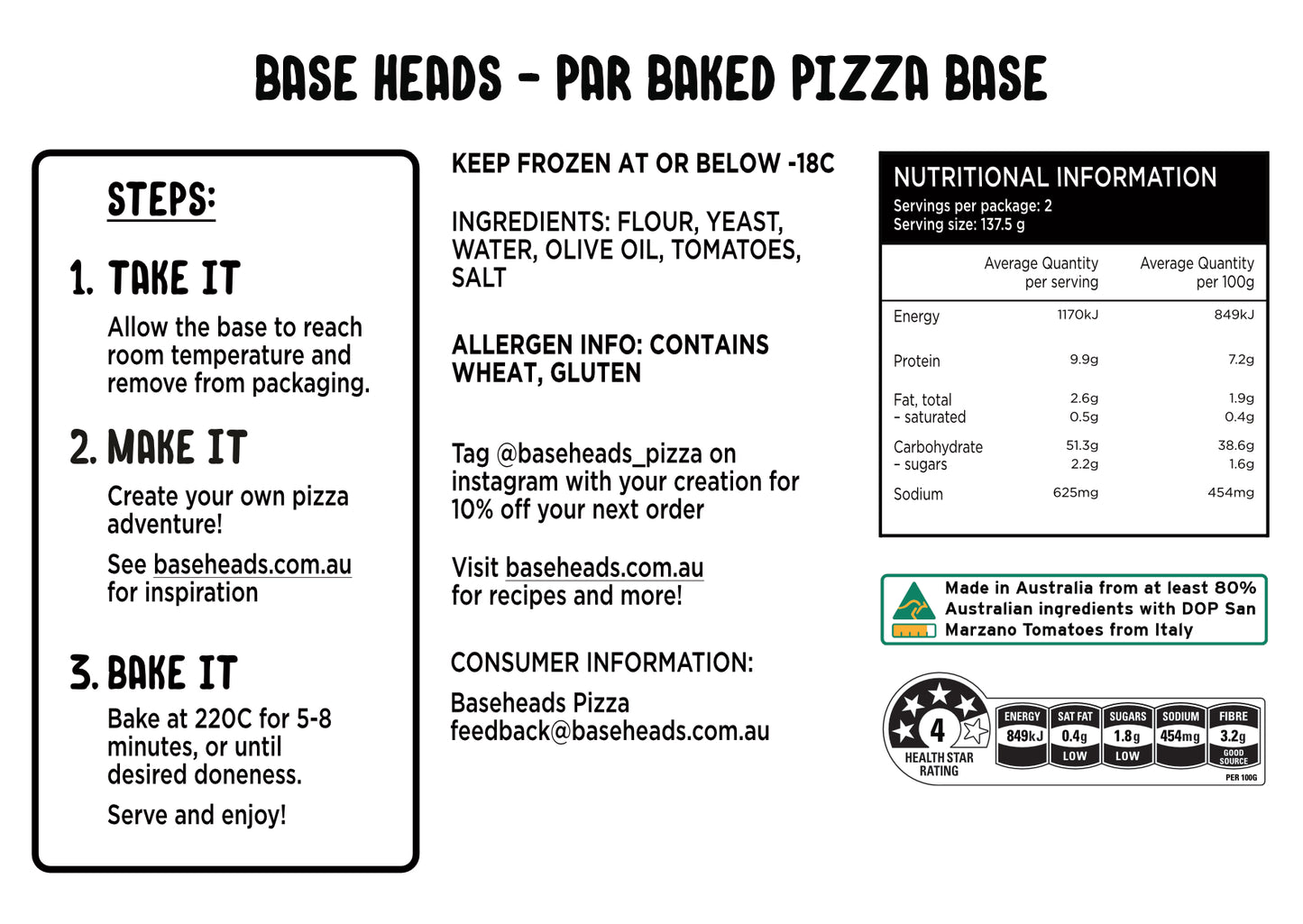 Baseheads 12" frozen pizza base with neapolitan sauce